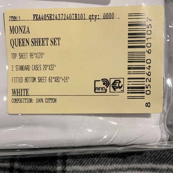 FRETTE MONZA QUEEN 4 PIECE SHEET SET WHITE SATEEN - Picture 2 of 2